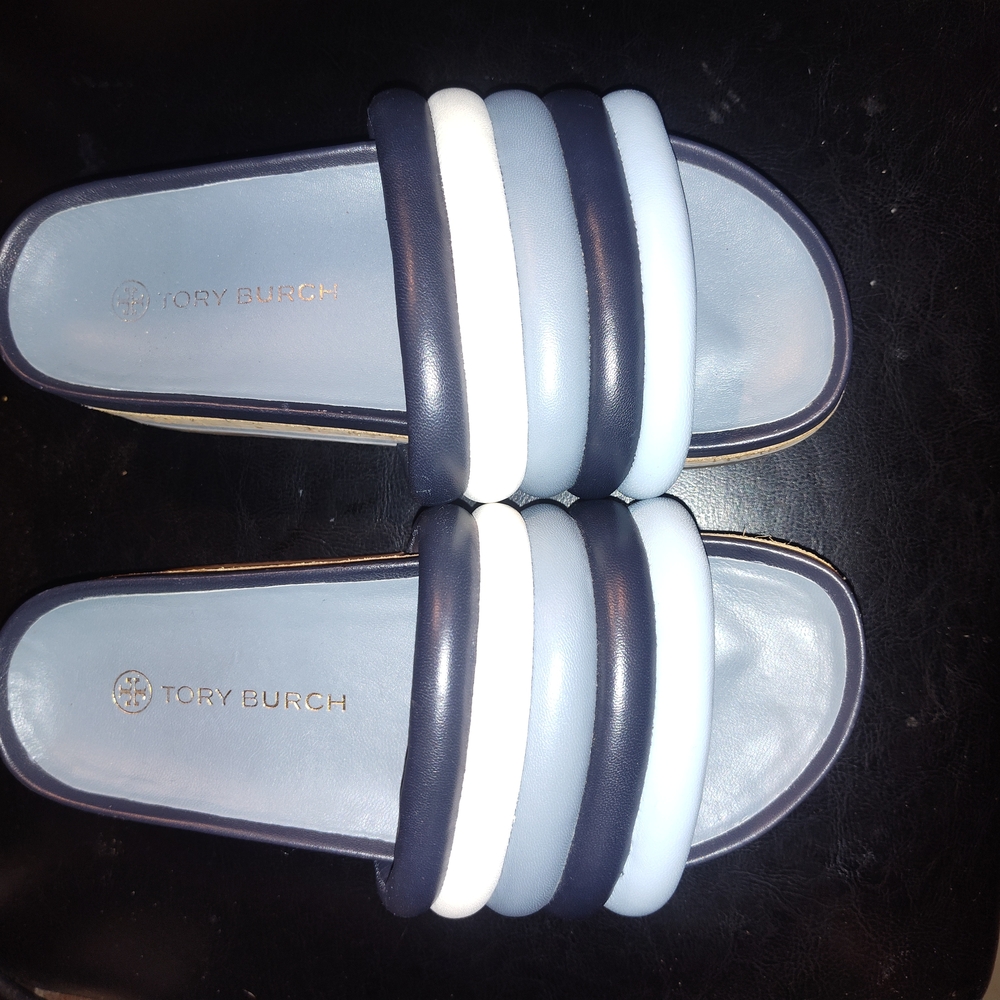 Tory Burch Navy and Light Blue Slippers